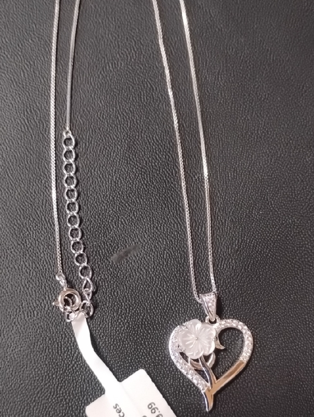 Sterling Silver Heart Pearl Floral Pendant Necklace - Thin Necklace
